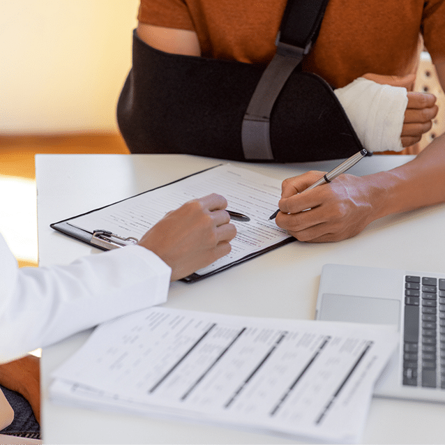 Injured person looks at legal papers